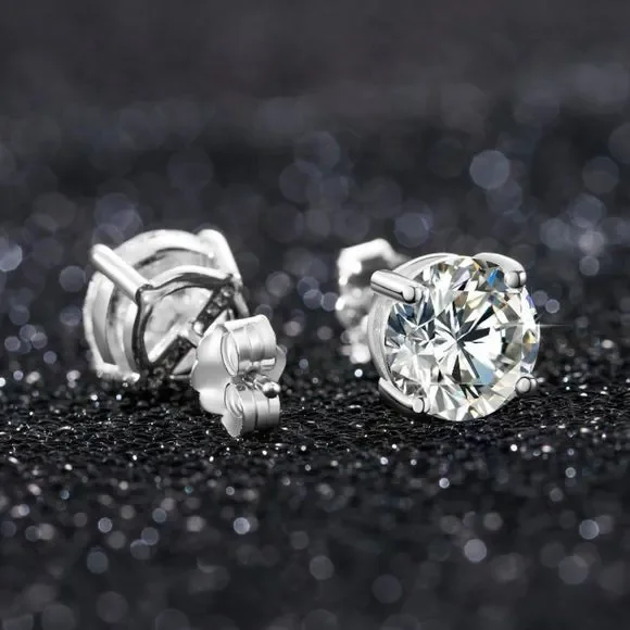 Certified 4.0ctw VVS Moissanite Diamond Solid 925 Sterling Silver Stud Earrings - Picture 5 of 8